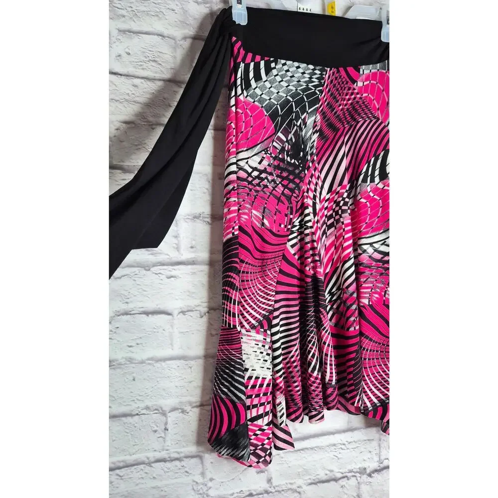 Vintage Y2K Rampage Psychedelic Abstract Handkerchief Hem Skirt pink black retro